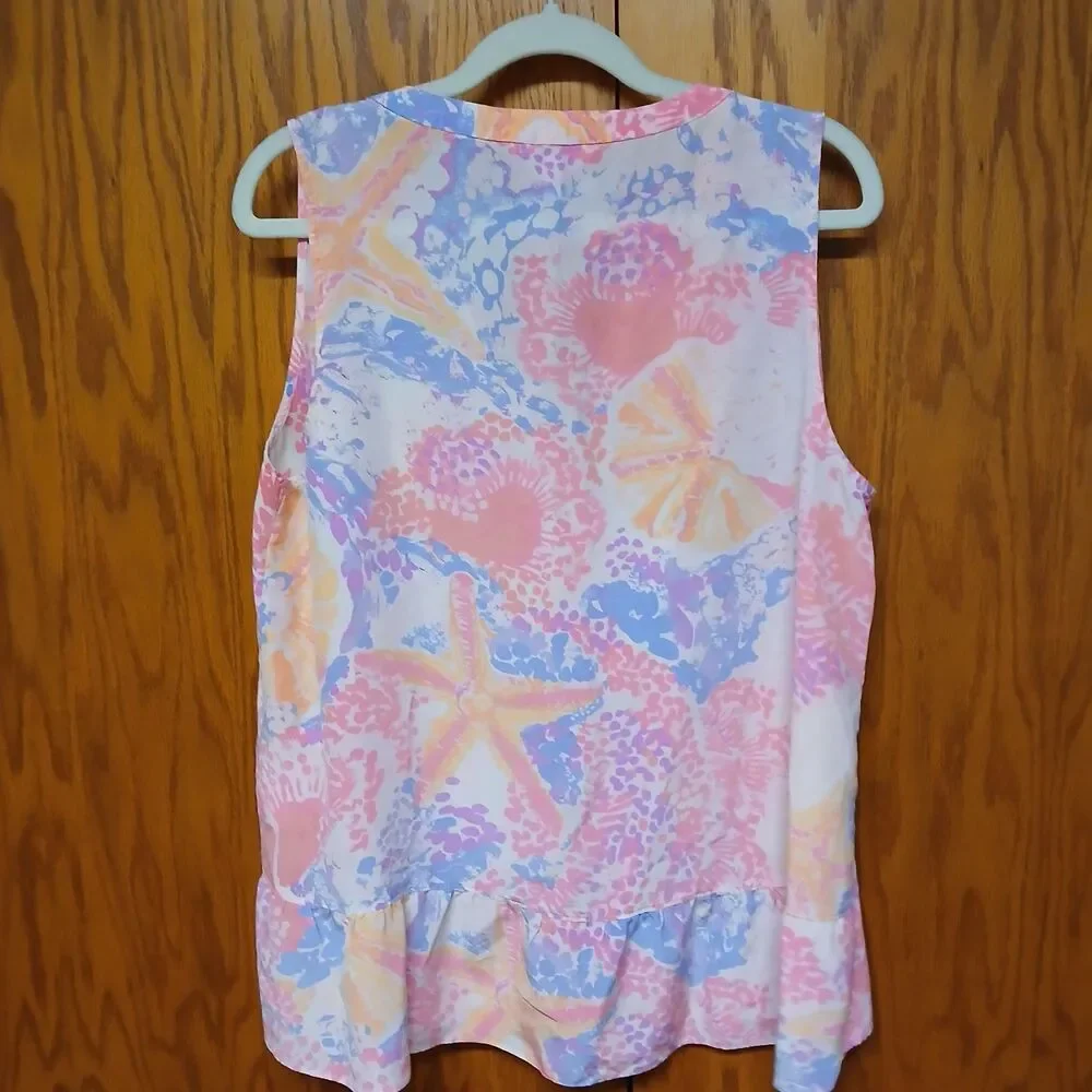 Lilly Pulitzer Women's 100% Silk Kery Paradise Pink Tank Top Blouse Large 25452